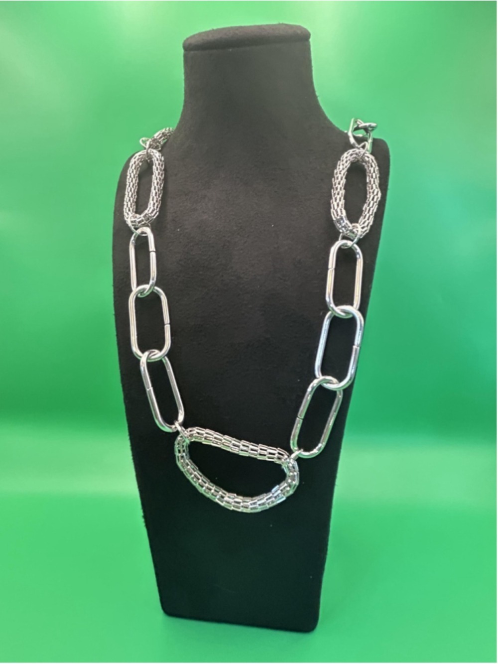 Necklace Silver Tone Large Oval Link Chain‎ Statement Lobster Clasp 22 In Womens